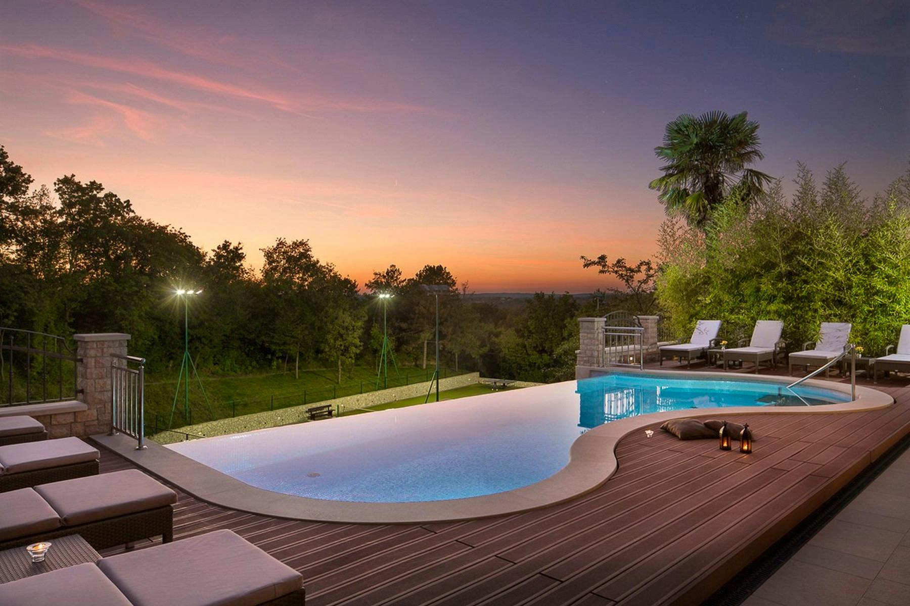 Modern pool in the sunset