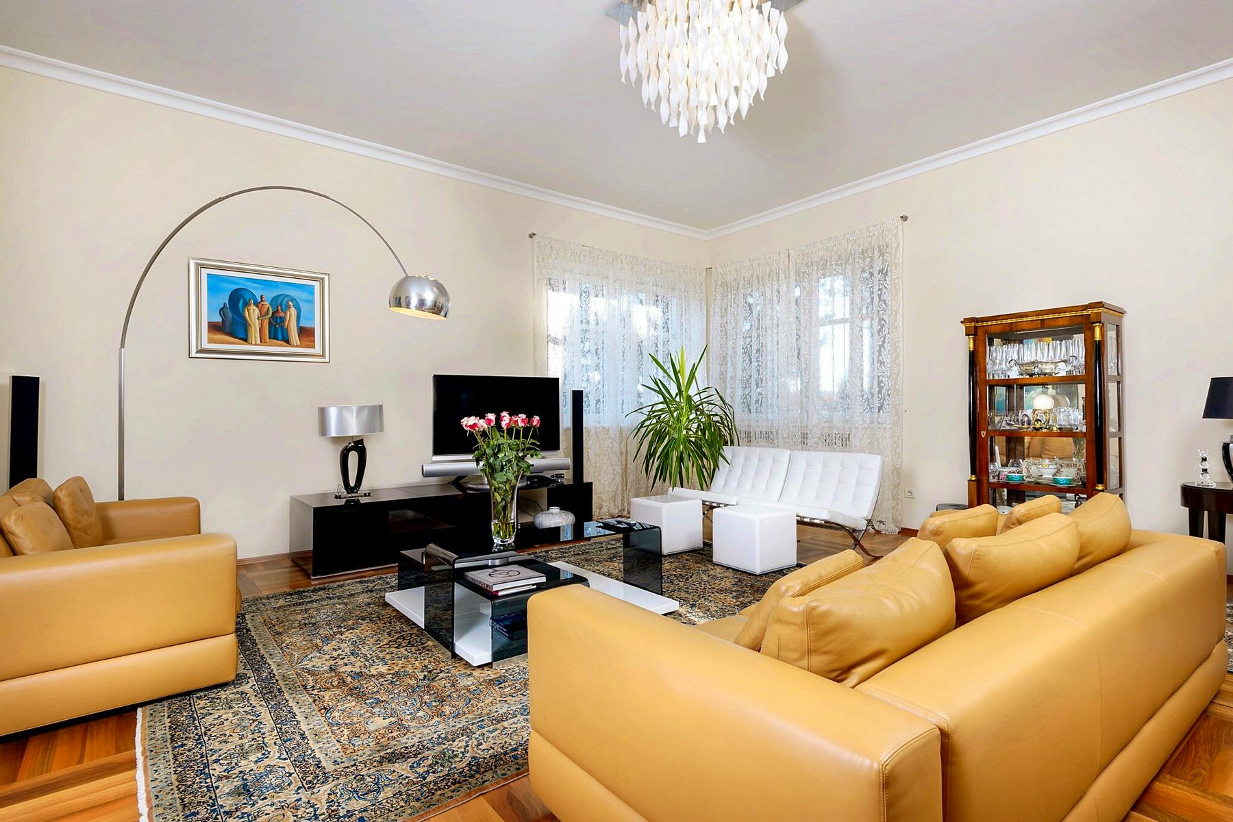 Spacious living room area with modern amenities