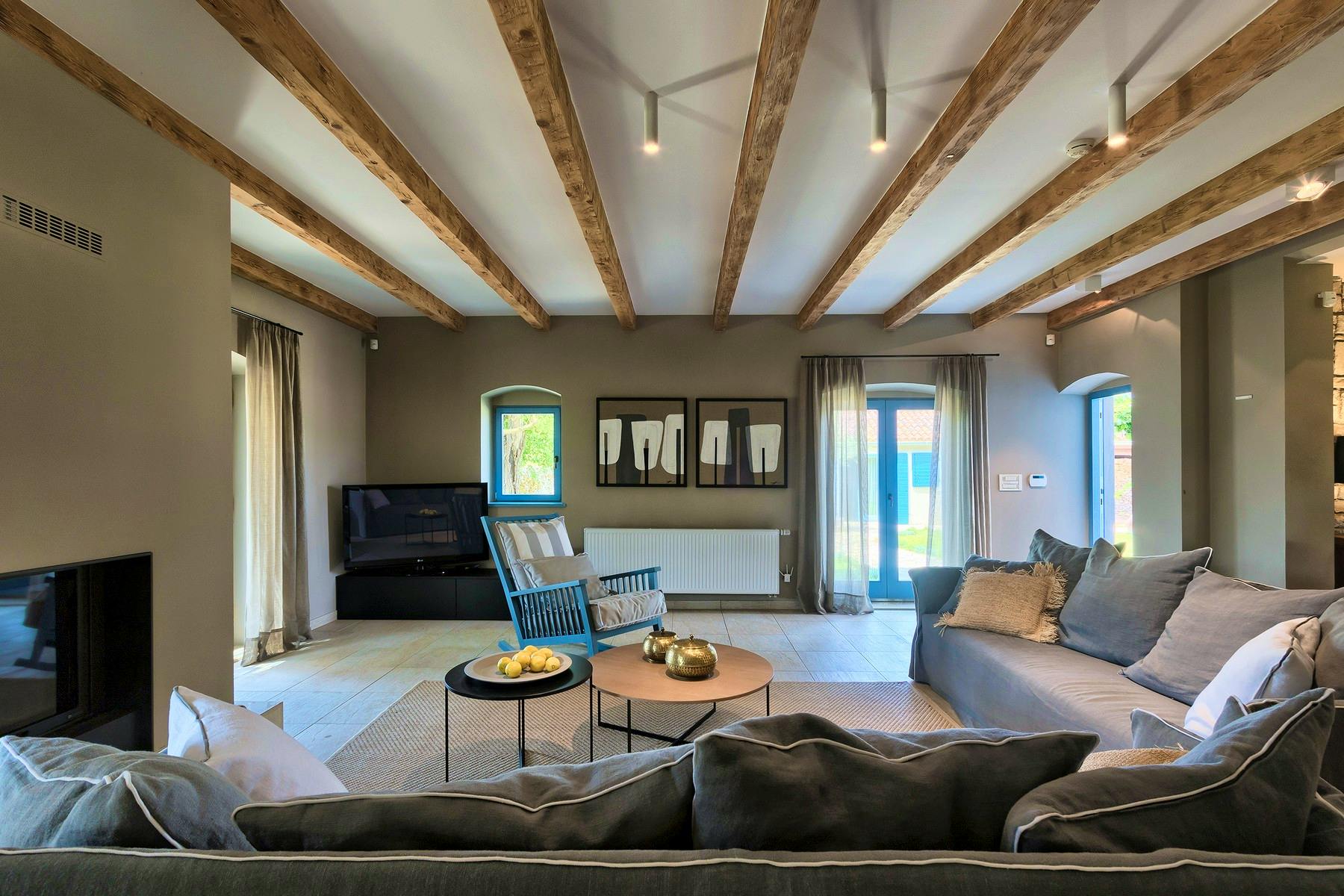 Living area enhanced by wooden beams