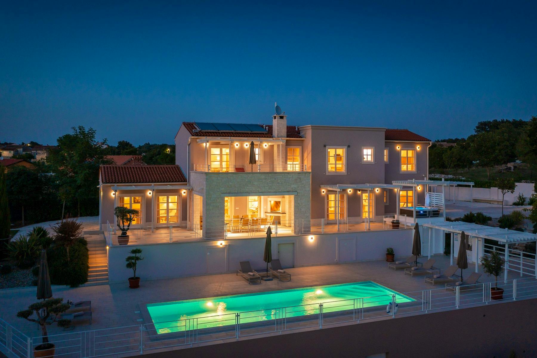 Villas in the night ambiance