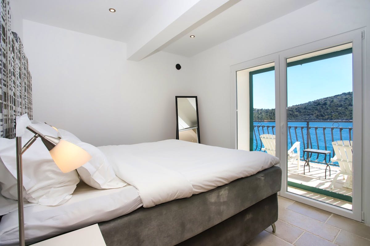 Modern bedroom with sea view
