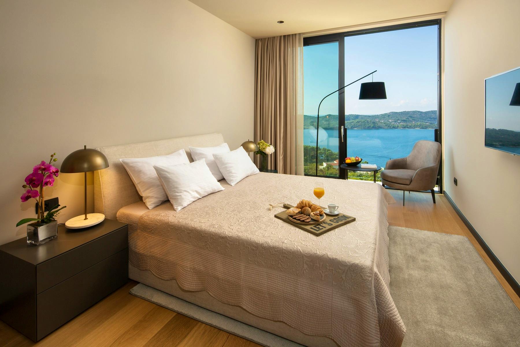 Elegant bedroom overlooking the Adriatic sea