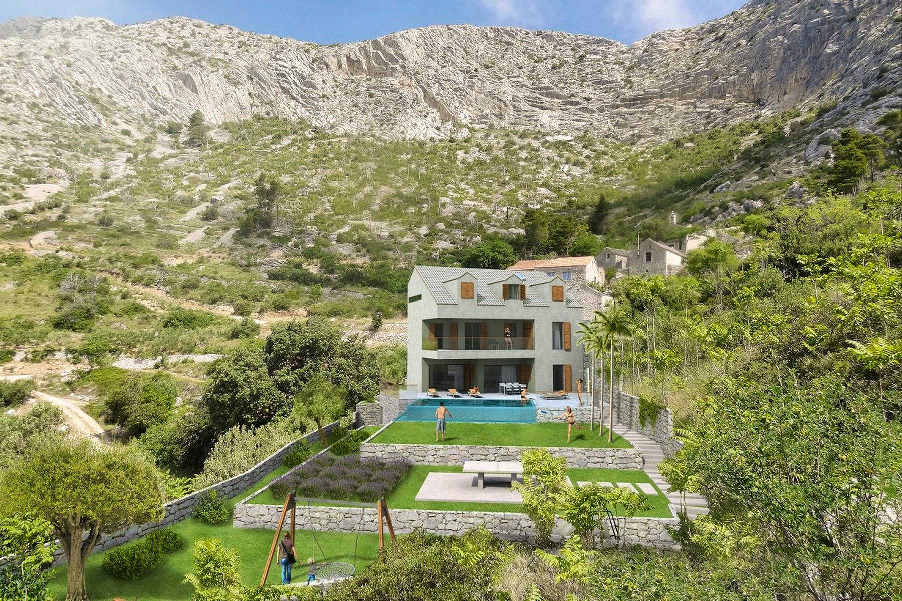 3 D visualization of a contemporary villa with a swimming pool on Hvar island