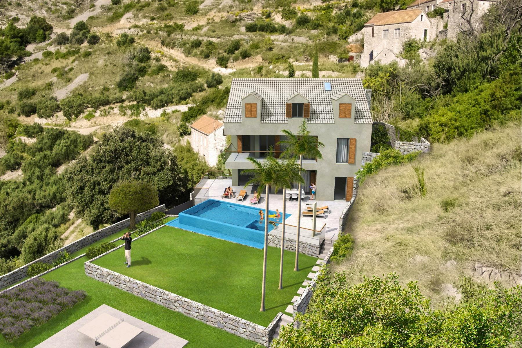 Luxury villa with swimming pool project on island Hvar 