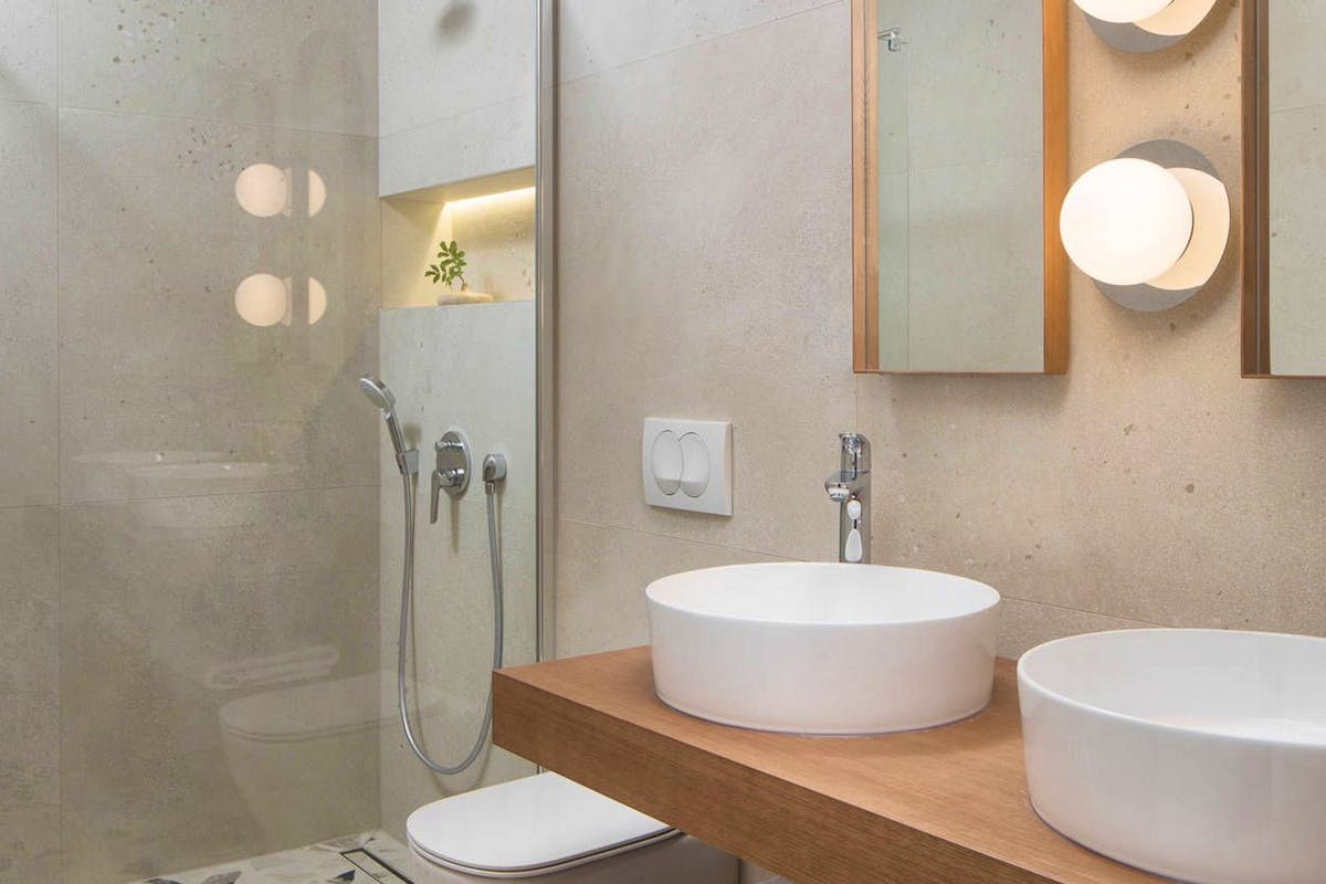 Spacious bathroom with walk-in shower