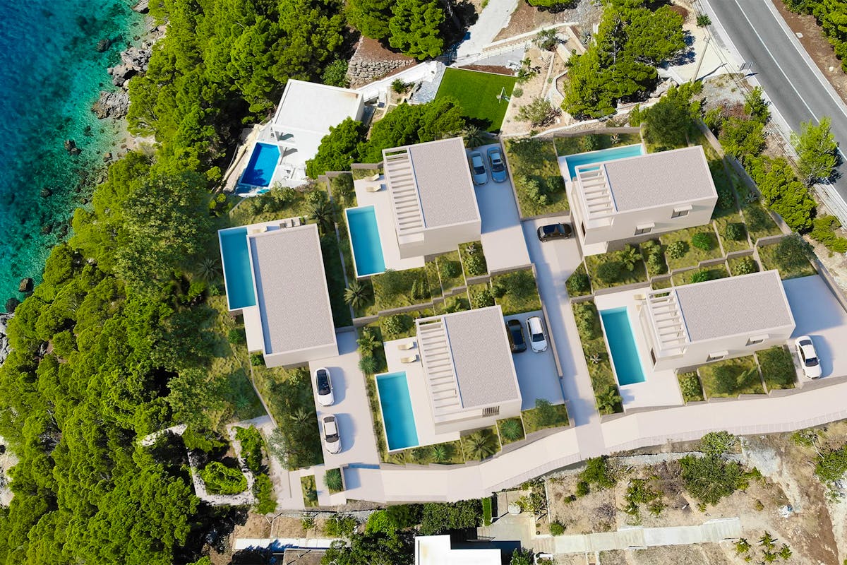 Visualizations of villas with swiming pool