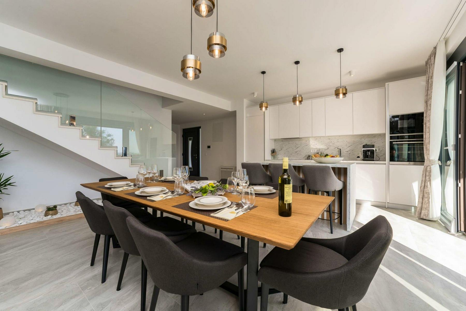 Fully fitted kitchen and elegant dining area