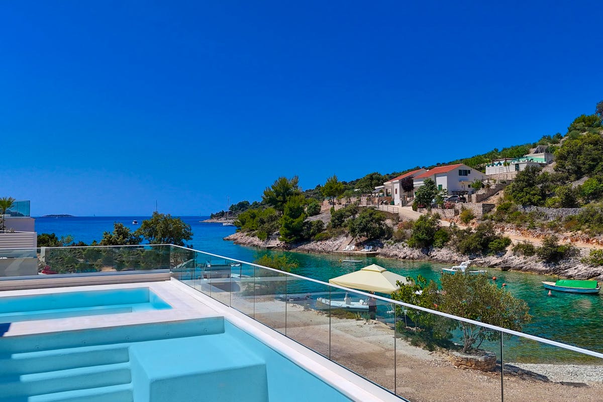 Spacious terrace with swimming pool overlooking the sea in Sevid for sale