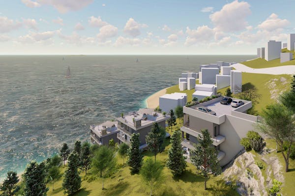 Open sea view from the plot with the project of 3 luxury villas