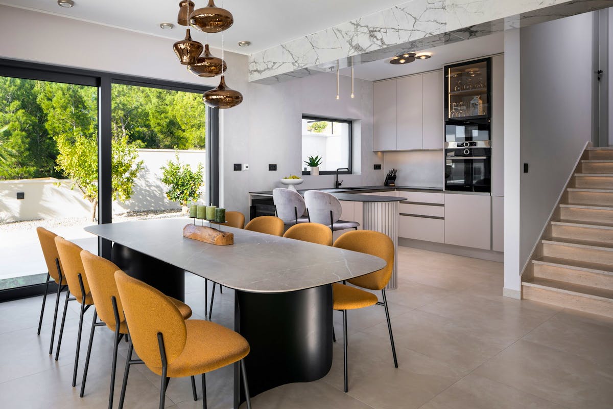Modern kitchen and dining area