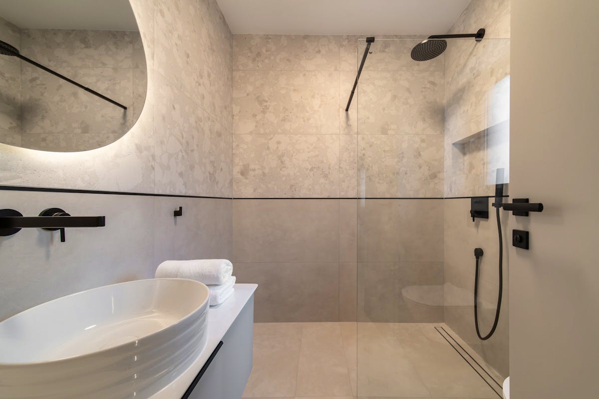 Spacious bathroom with walk-in shower