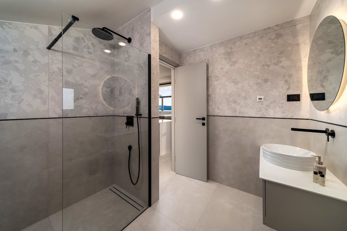 Elegant bathroom with walk-in shower