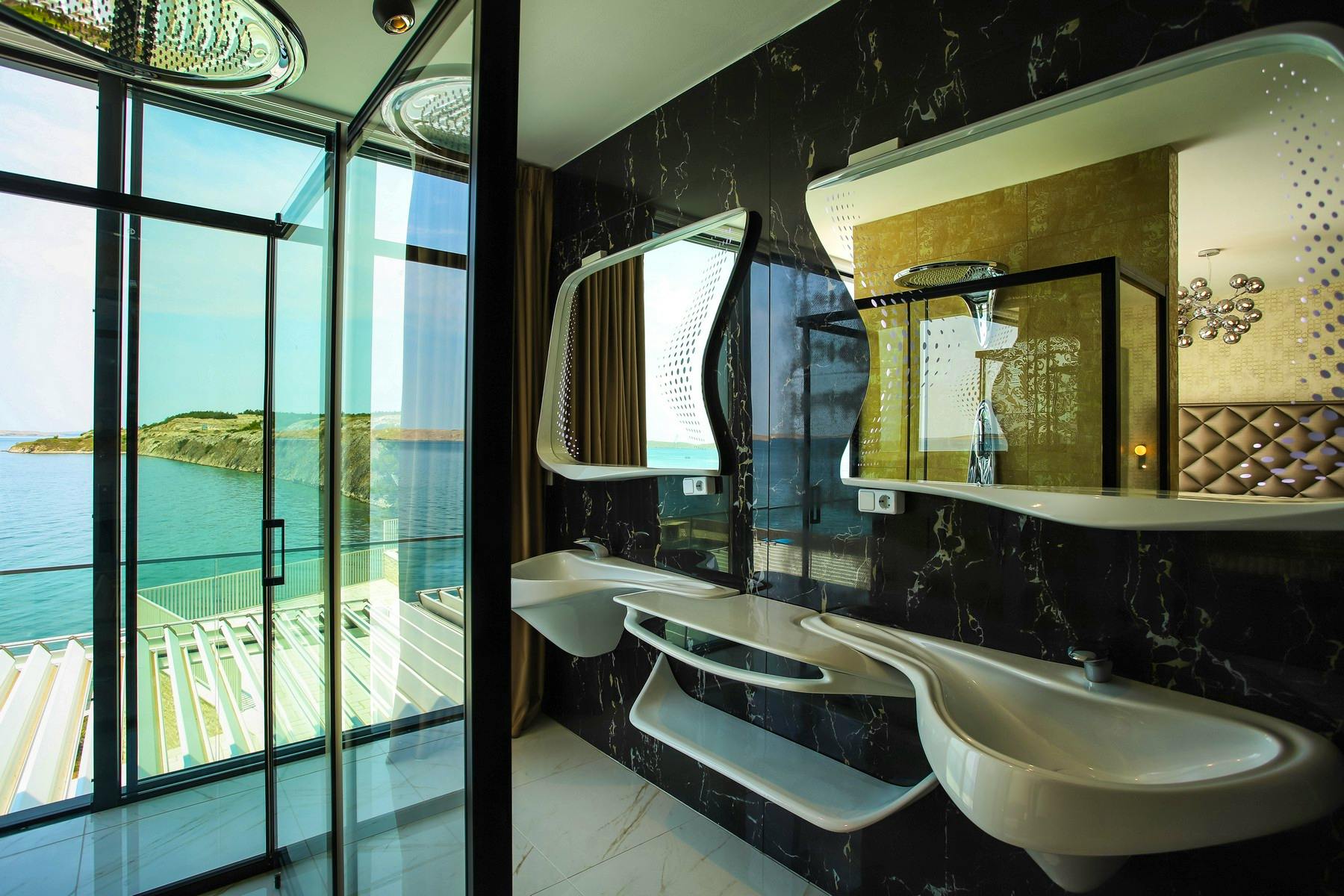 Spacious bathroom with sea view