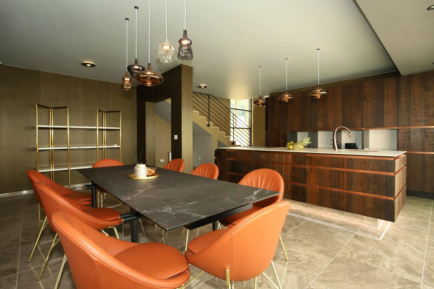 Open space with kitchen and dining table