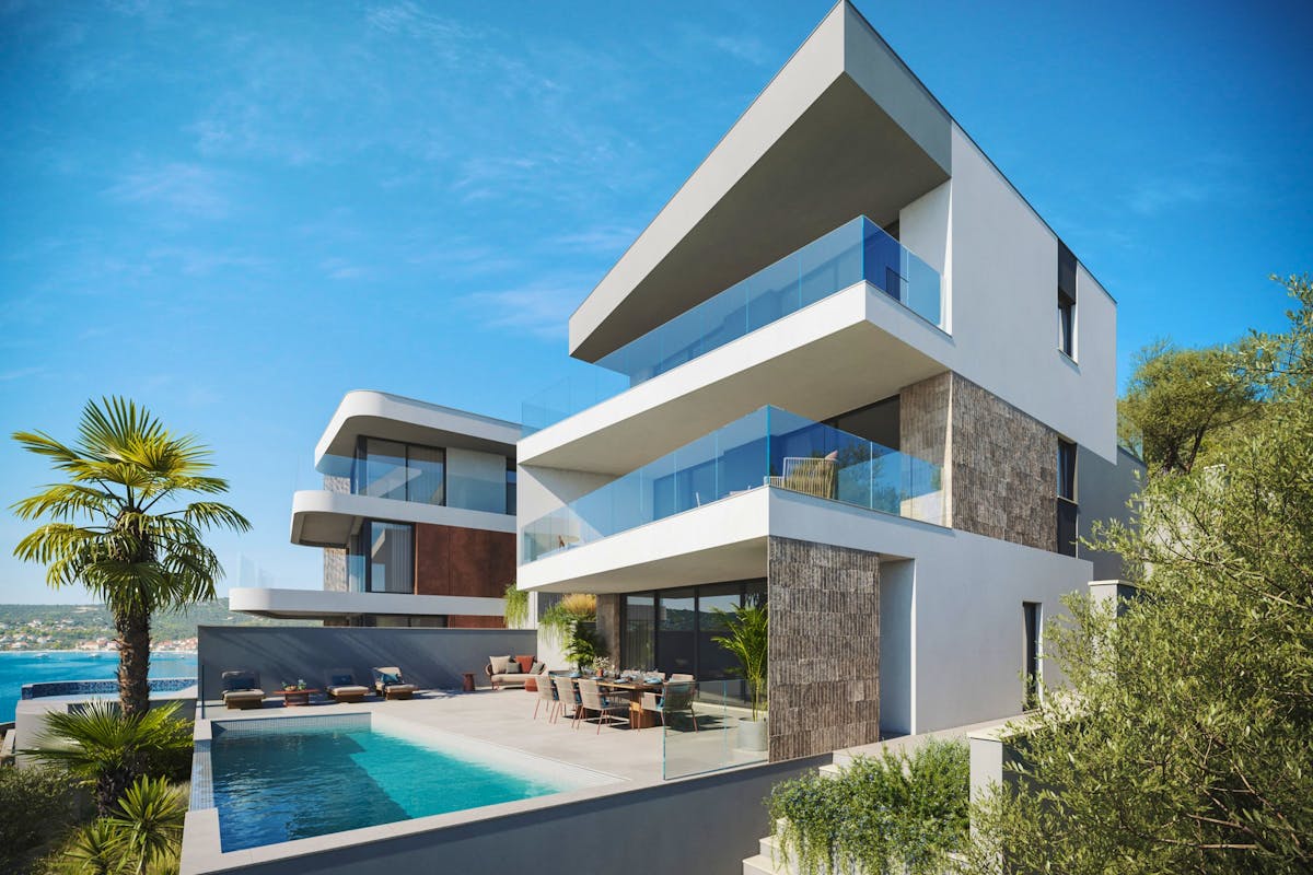 Vizualizacija moderne vile uz more u blizini Trogira