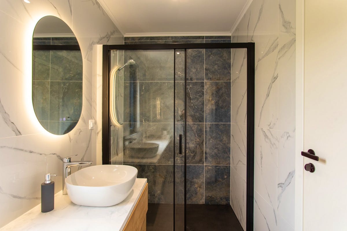 Elegant bathroom with walk-in shower