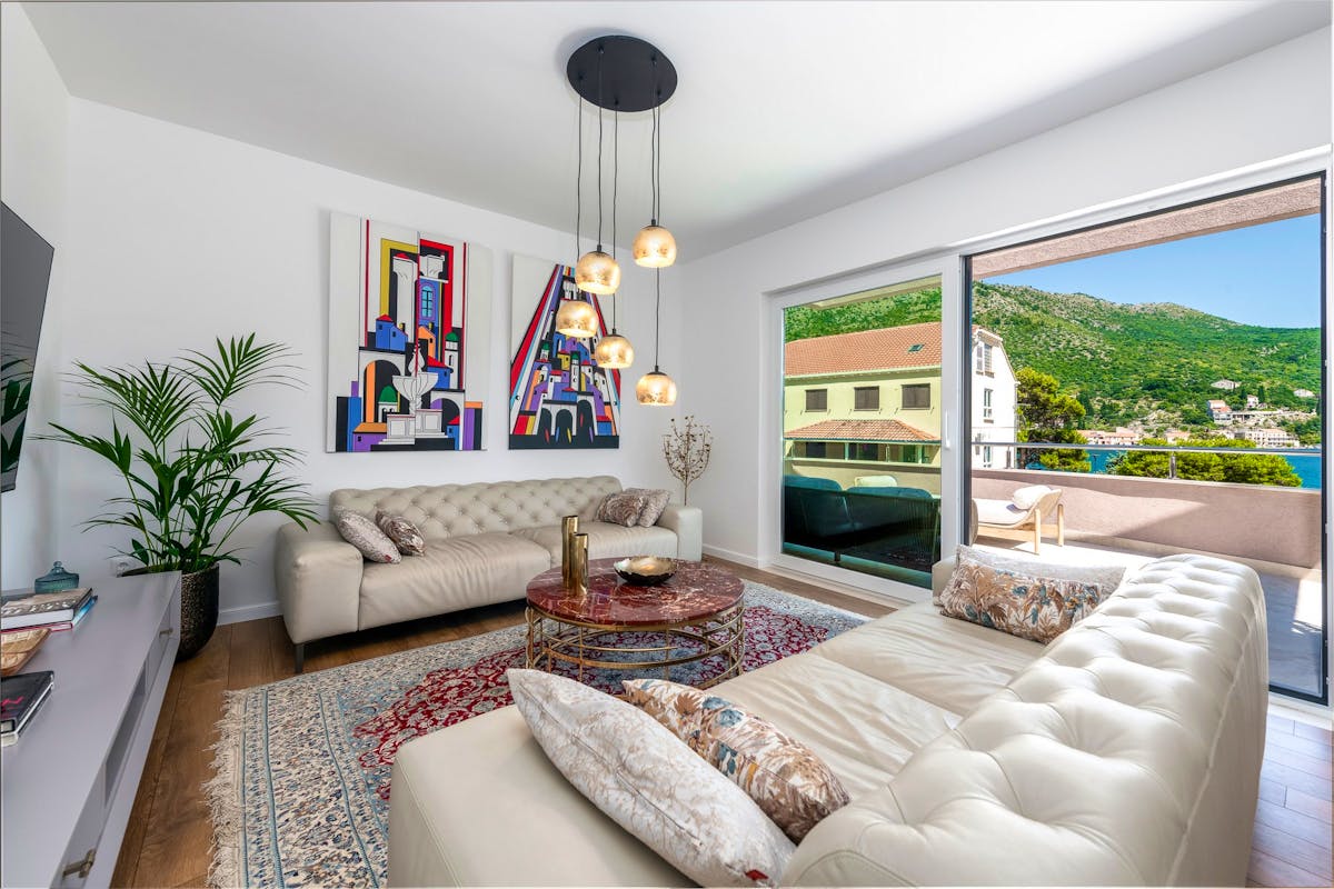 Spacious living room overlooking the sea