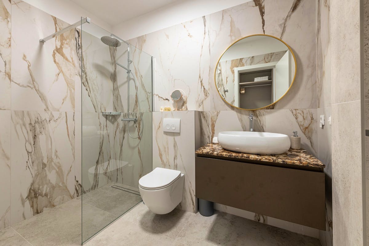 Modern bathroom with walk-in shower