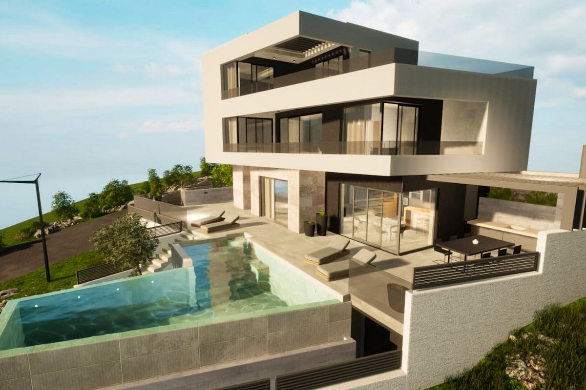 Newly built villa with swimming pool and sea view near Rogoznica for sale