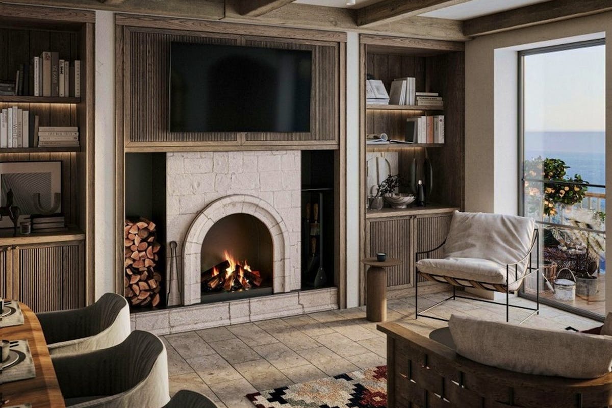 Living room with fireplace
