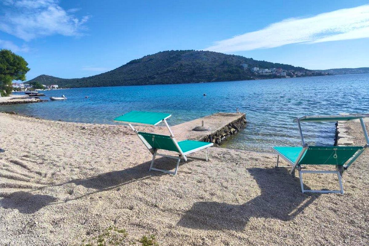 Beach in front of the villa for sale near Rogoznica