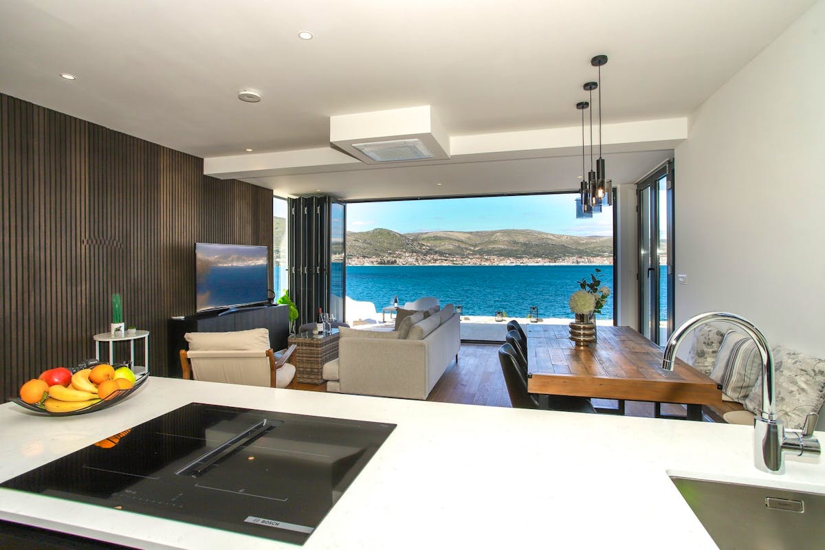 Open concept ground floor with sea view