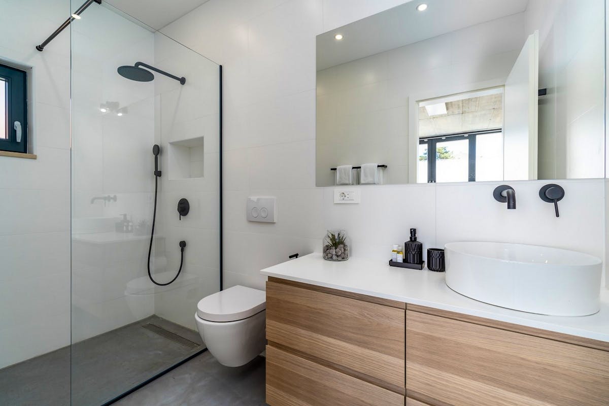 Modern bathroom with walk-in shower