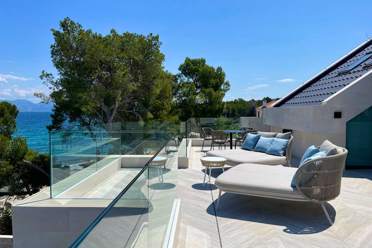Lounge area on the balcony with sea view