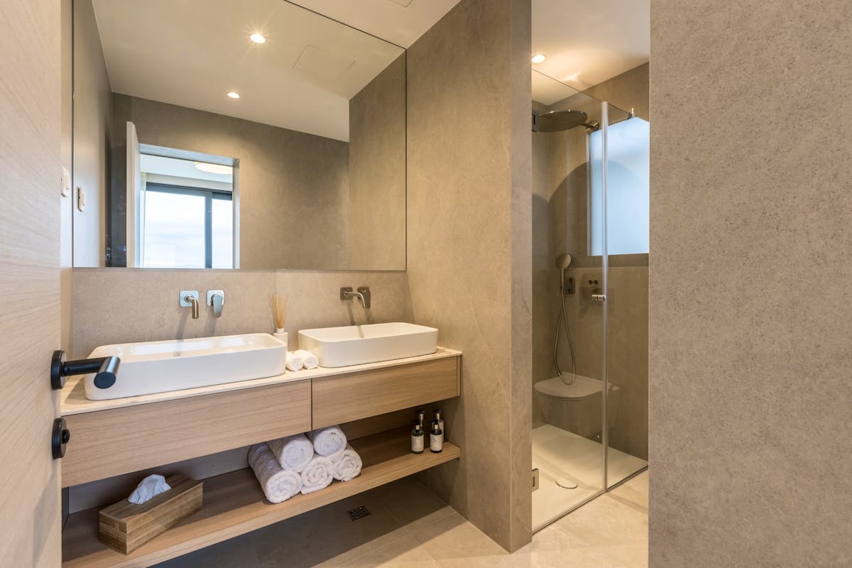 Spacious bathroom with walk-in shower