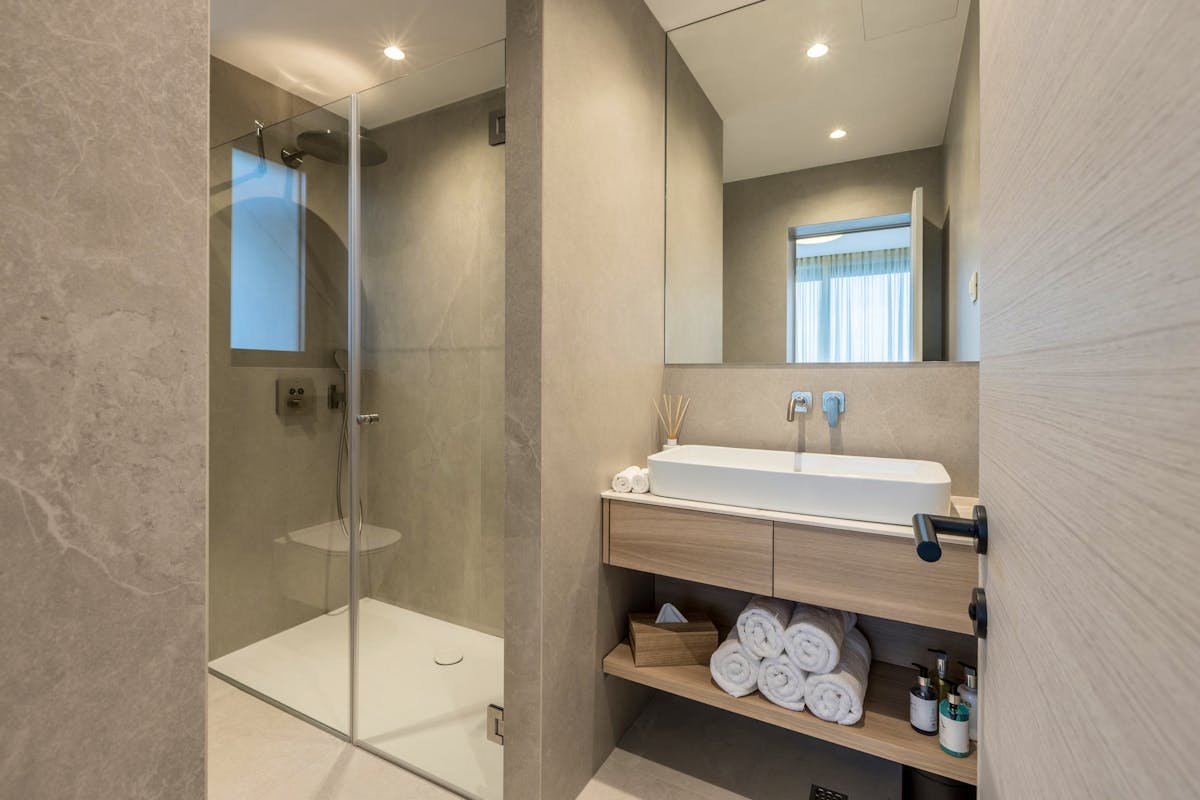 Spacious bathroom with walk-in shower