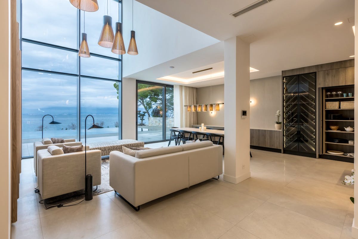 Open-concept living space with open sea view