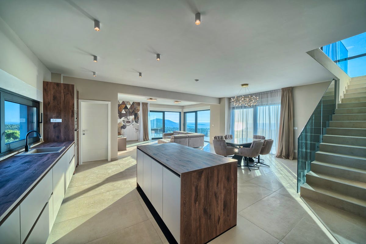 Open space living area with sea view