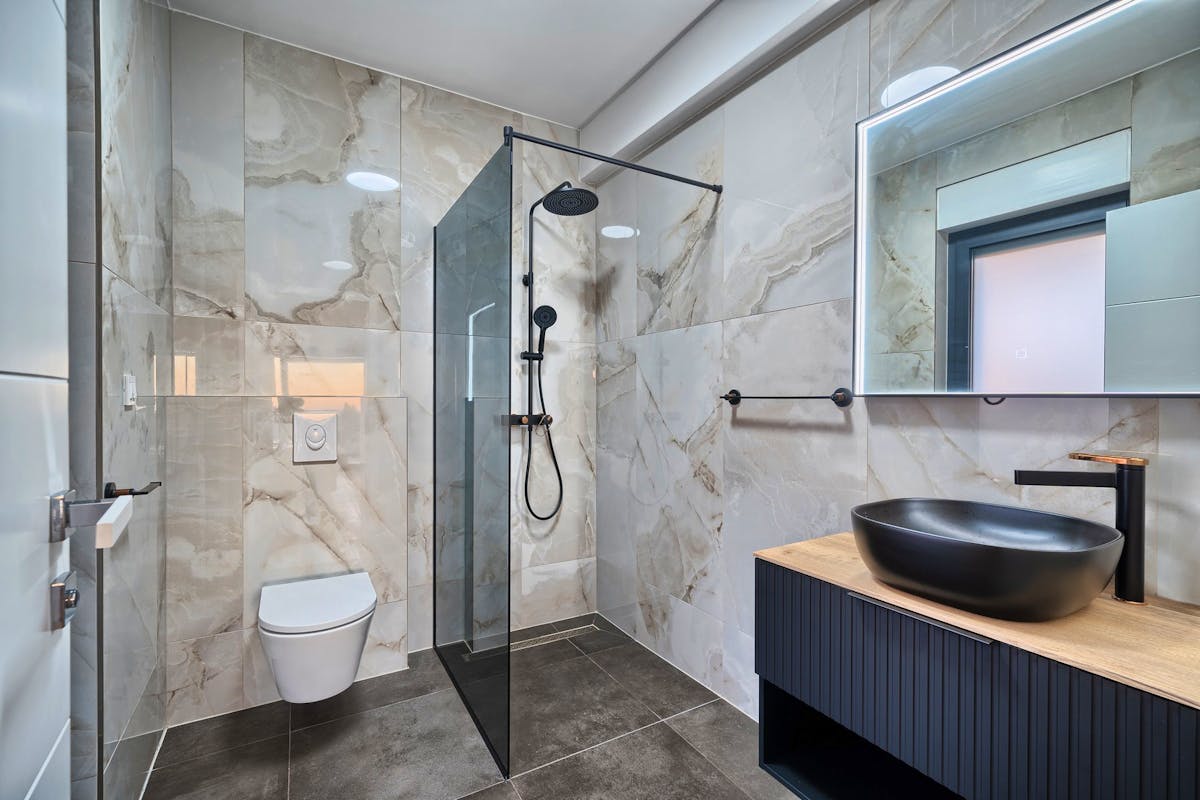 Spacious bathroom with a walk-in shower