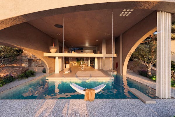 Visualization of a seafront modern villa 