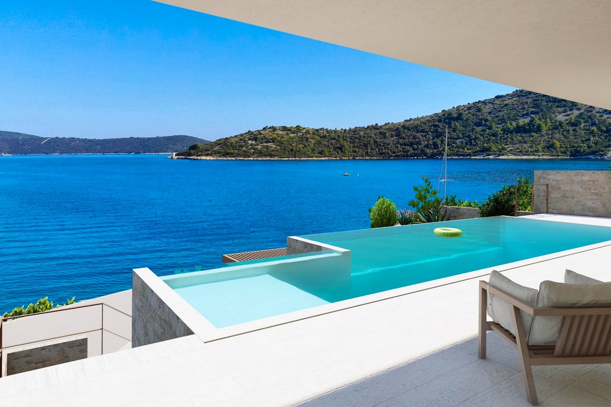 Luxury seafront villa with pool and open sea view in Vinisce for sale
