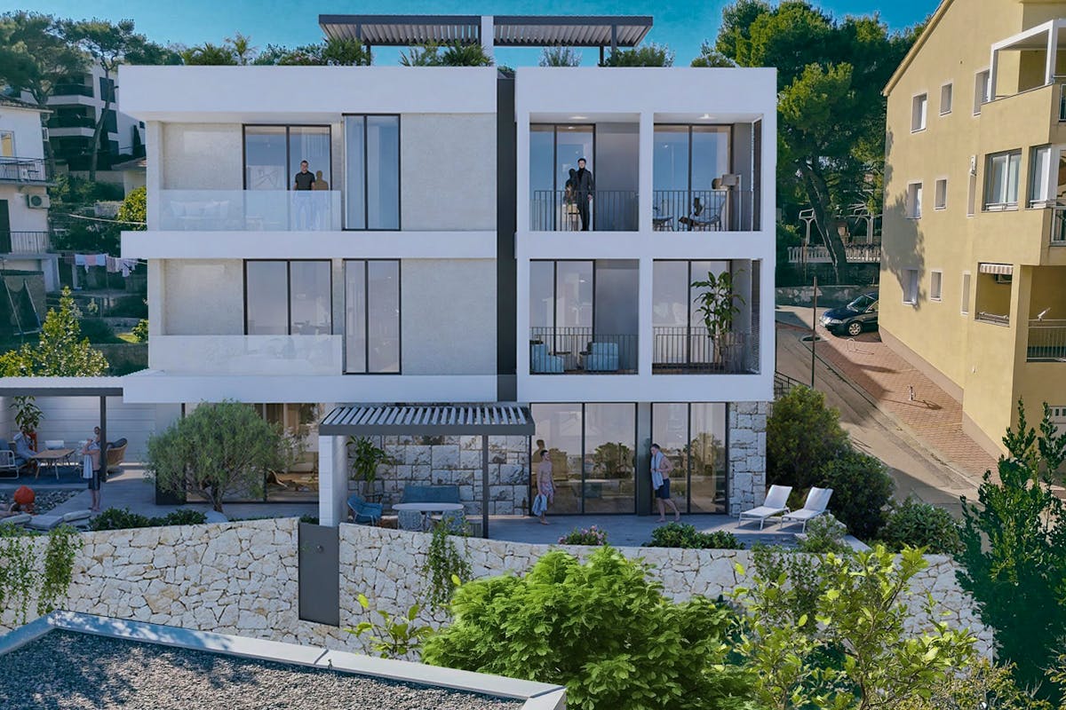 Visualisation of a modern villa with 2 units by the sea in Rogoznica