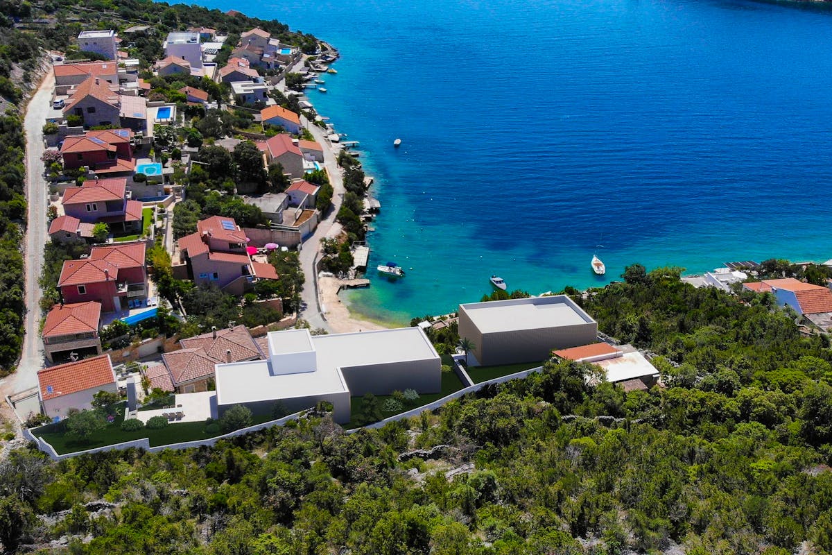 Newly built seafront villas with pool and open sea view in Vinisce for sale