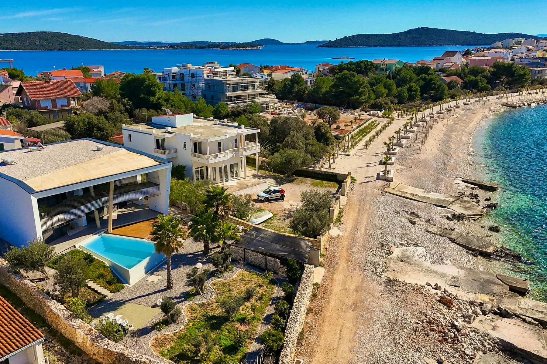 Newly built seafront modern villa with pool