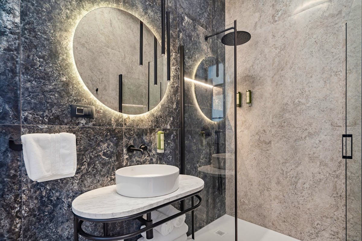 Modern bathroom with walk-in shower