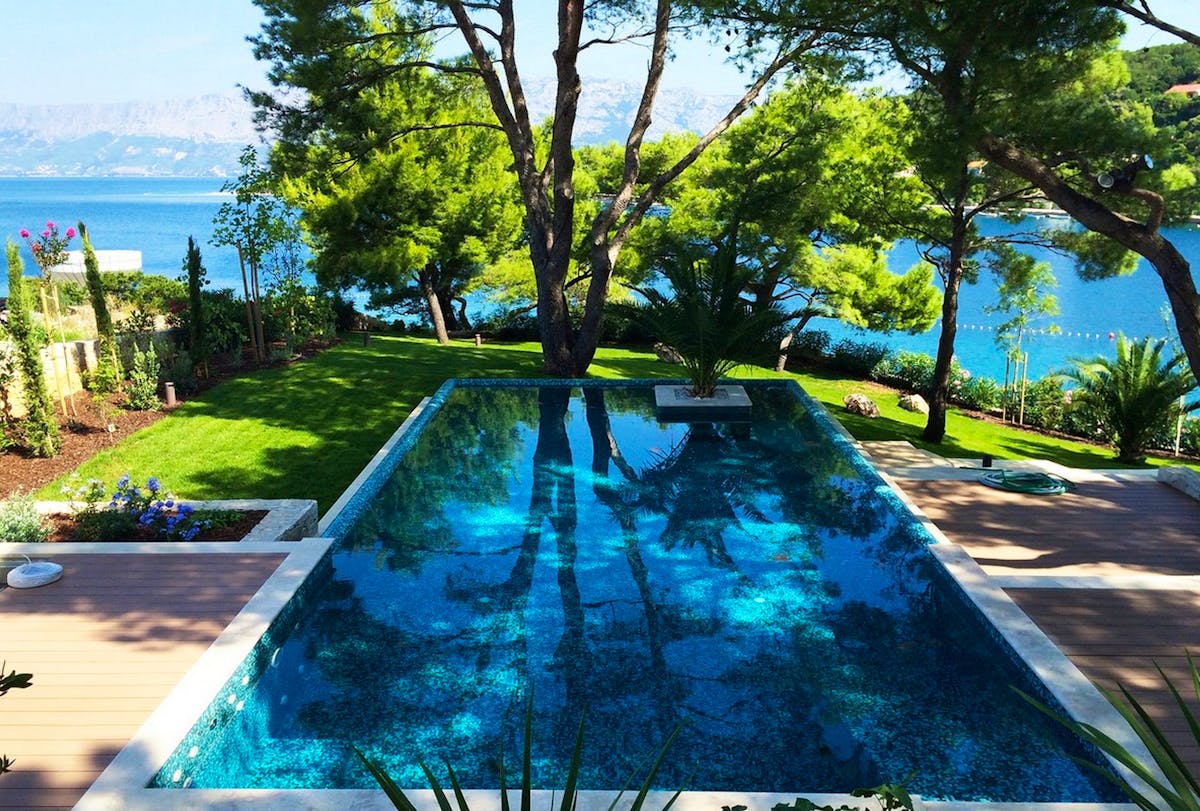 Heated swimming pool overlooking the sea